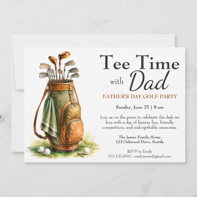 Tee Time med Pappa Redigerbar Fars dag Golf-fest Inbjudningar (Framsida)
