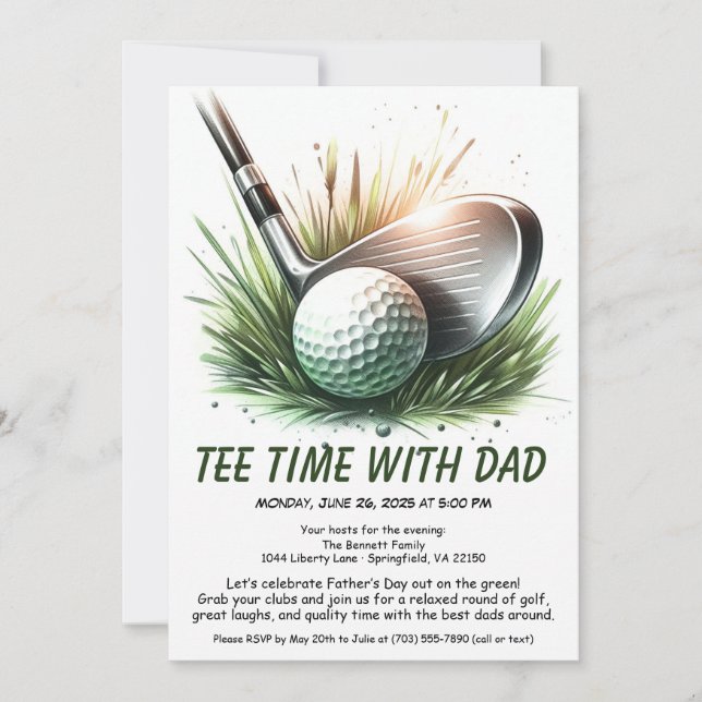 Tee Time med Pappa Redigerbar Fars dag Golfparty Inbjudningar (Framsida)