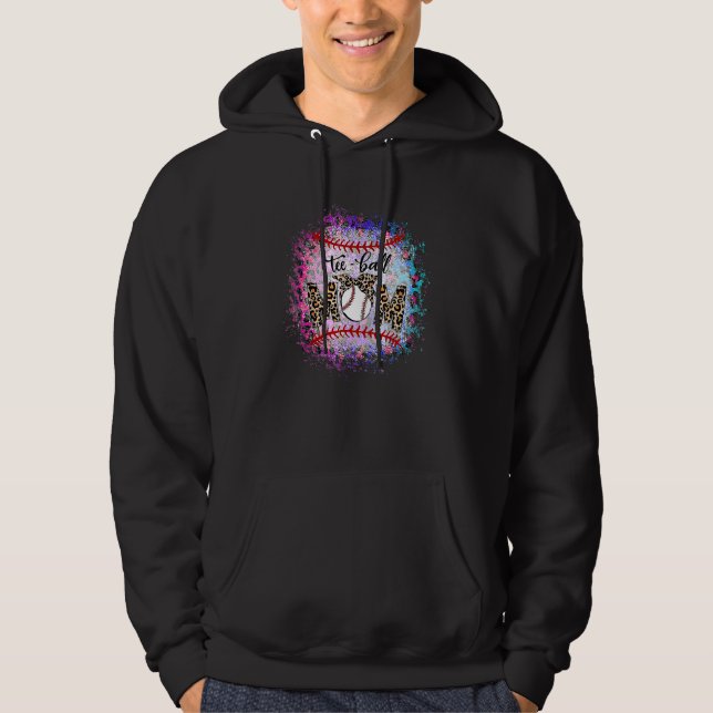 Teeball Mamma Leopard 11 vid boll Mamma Mors dag 1 Hoodie (Framsida)
