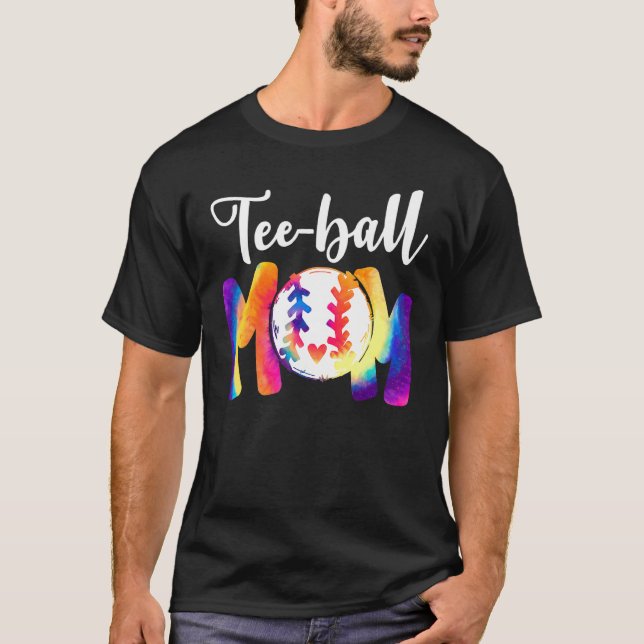 Teeball Mamma Tie Dye Boll Mamma Mors dag T Shirt (Framsida)
