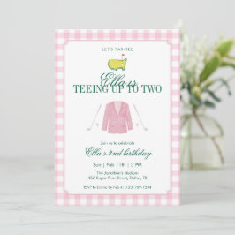 Teeing Up To Two Golf 2nd Birthday Pink Gingham Inbjudningar