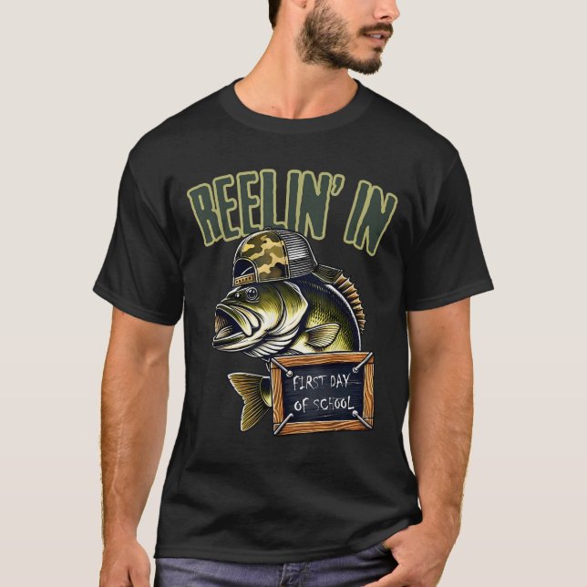 Teen Boys Fishing Reeling In First Day Of School B T Shirt (Framsida)