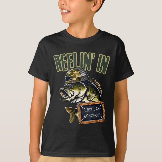 Teen Boys Fishing Reeling In First Day Of School B T Shirt (Framsida)