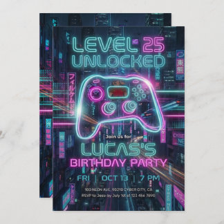 Teen Gamer Birthday Invitation Cyberpunk Game  Inbjudningar