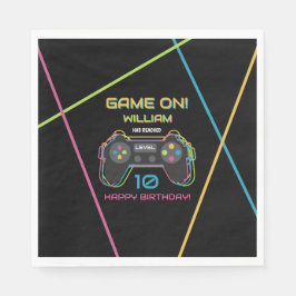 Teen Gaming Gamer Video Game Player Neon Birthday Pappersservett