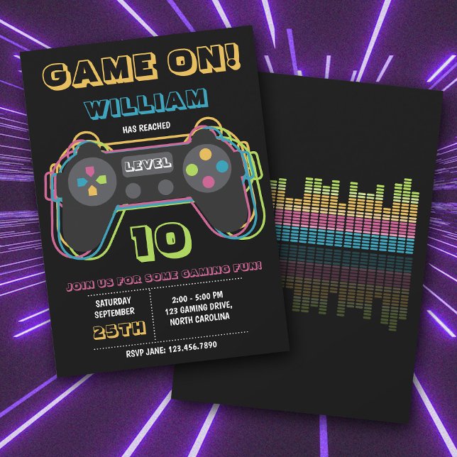Teen Gaming Gamer Video Game Player Retro Birthday Inbjudningar (Teen Gaming Gamer Video Game Player Retro Birthday Invitation)