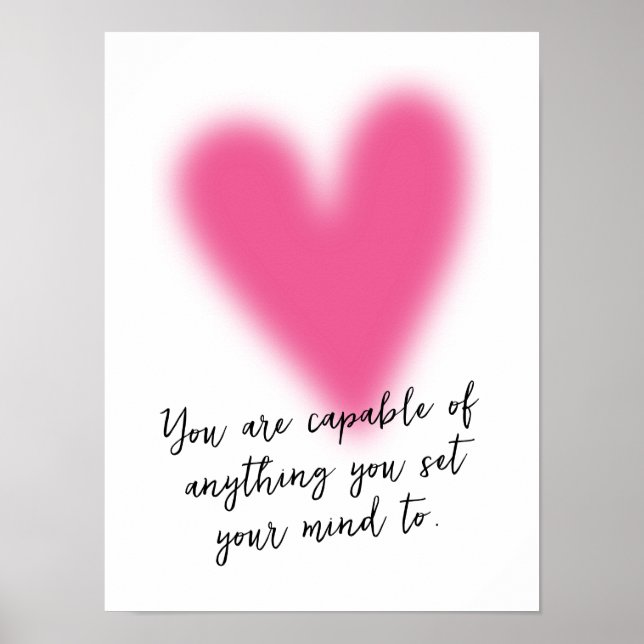 Teen Girl Positive Inspirational Quote Pink Heart Poster (Framsidan)