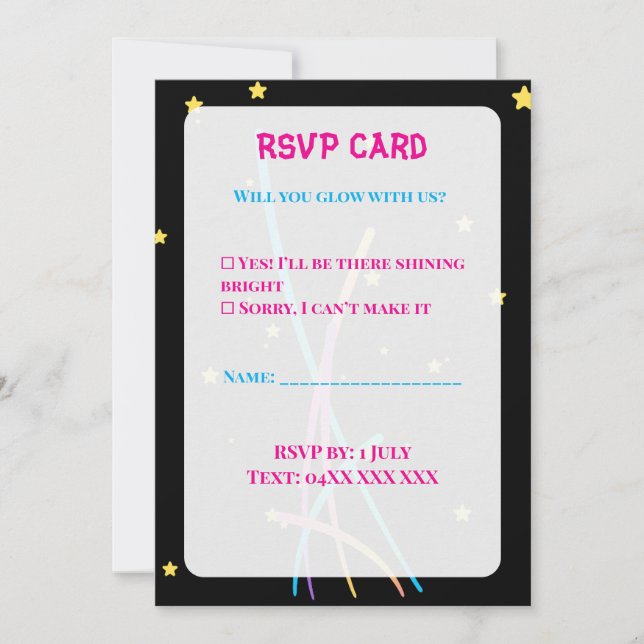 Teen Glow Party RSVP Cards – Neon Nights  Inbjudningar (Framsida)