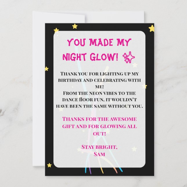 Teen Glow Party Thank You Card – Neon Nights Editi Inbjudningar (Framsida)
