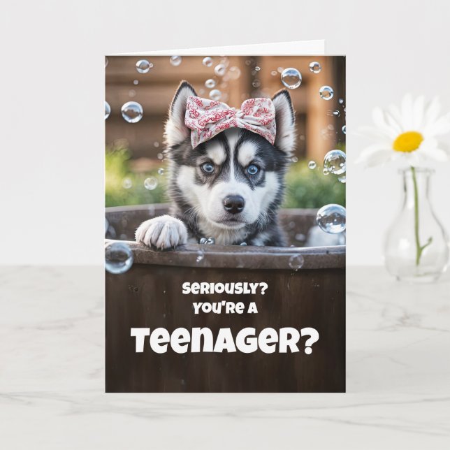 Teen Teenager Happy Birthday Cute Husky Funny Kort (Liten växt)