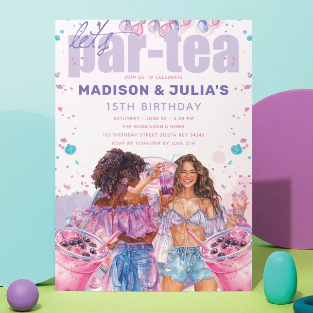 Teenage Dubbla Boba Bubble Tea Birthday Inbjudningar (Skapare uppladdad)