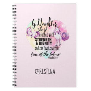 Teenage Goddotter Gift Rosa Unicorn Proverb Cute Anteckningsbok