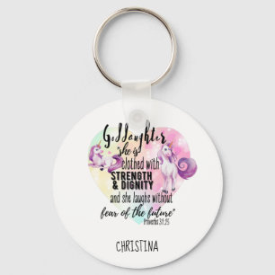 Teenage Goddotter Gift Rosa Unicorn Proverb Cute Nyckelring
