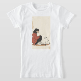 Teenager sitting on skateboard and next to his cat t shirt