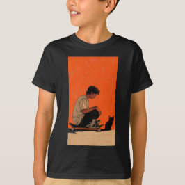 Teenager sitting on skateboard lofi t shirt