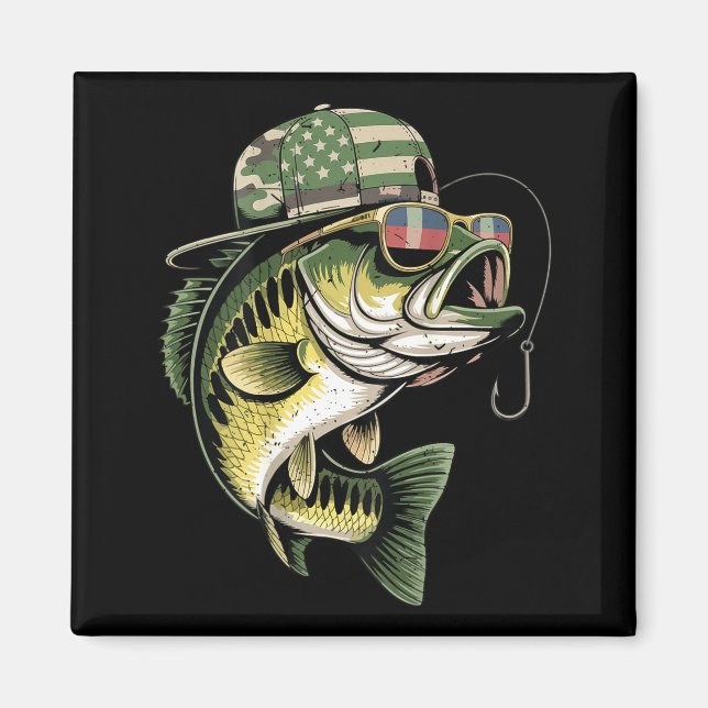 Teens boy camo bass fishing american flag fishing magnet (Framsidan)