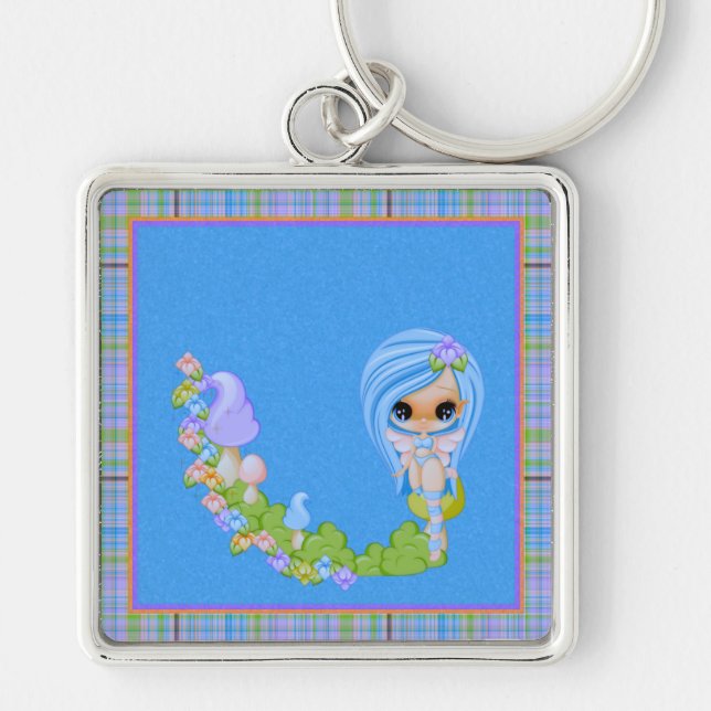 Teensy Fae Cute Fe Fyrkantig Silverfärgad Nyckelring (Framsidan)