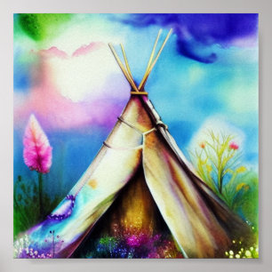 Teepee-bläck och vattenkonst poster