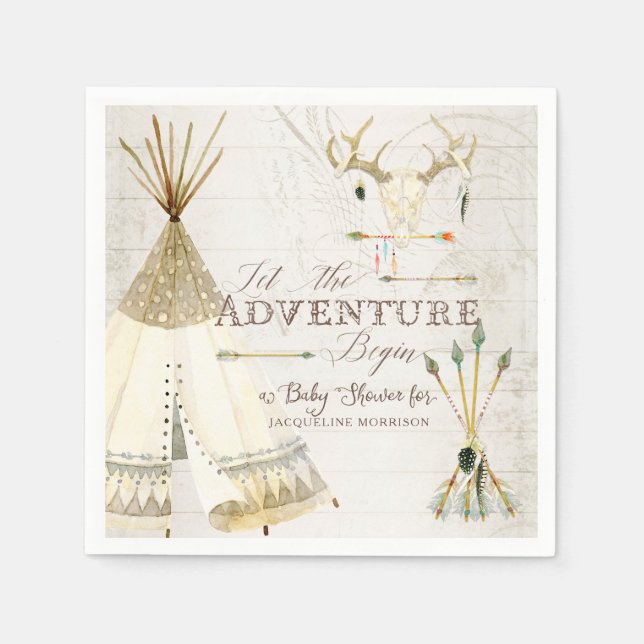 Teepee Boho Tribal Hjort Antler Boy Shower Pappersservett (Framsidan)