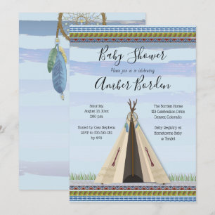 TeePee Dreamcatcher Tribal Theme Boy Shower Inbjudningar