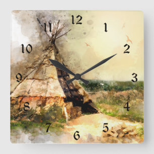 Teepee för vattenfärg för stam- Tipi~ härlig Fyrkantig Klocka