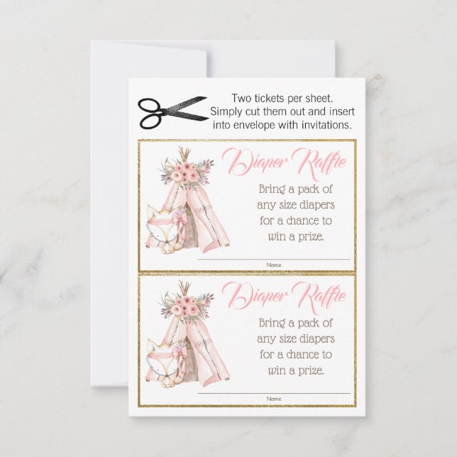 TeePee Fox Boho Tribal Blöja Lotteri Biljetter (Framsida)