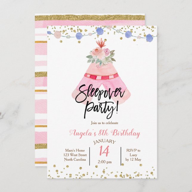 Teepee-sovparty-inbjudan Inbjudningar (Fram/baksida)