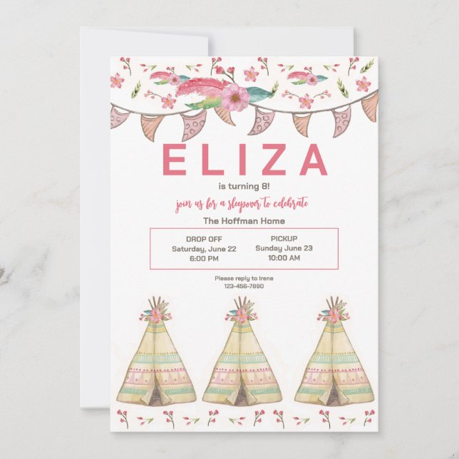Teepee-sovparty Inbjudningar (Framsida)