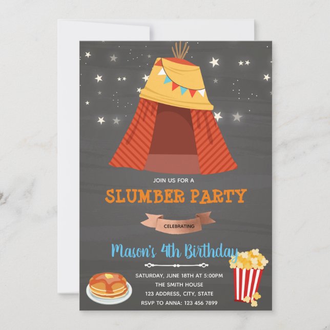 Teepee-sovsal inbjudan för pojkar (Framsida)