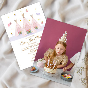 Teepee Spa Birthday Photo Party Inbjudningar