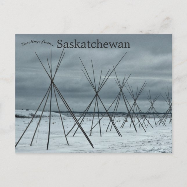 Teepeer som leder fram till Wanuskewin Saskatchewa Vykort (Framsida)