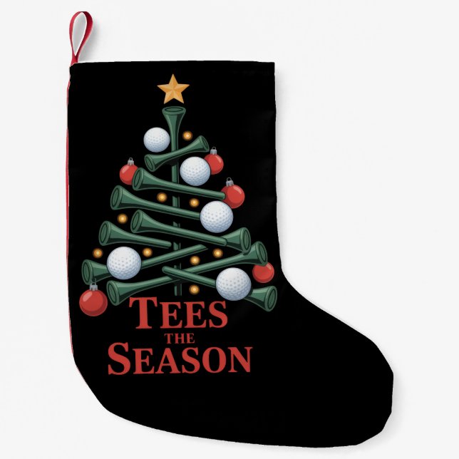 Tees the Season Golf Funny Christmas Golf Tree Liten Julstrumpa (Framsidan)