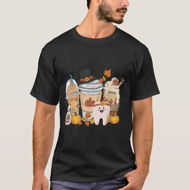 Teeth Coffee Fall Dental Pumpkin Latte Dentist Tha T Shirt (Framsida)