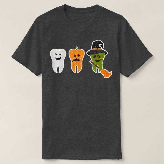 Teeth Ghost Pumpkin Witch Cute Dental Halloween De T Shirt (Design framsida)