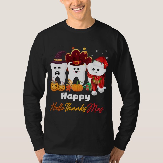 Teeth HalloTackMas Halloween Thanksgiving Kristus T Shirt (Framsida)