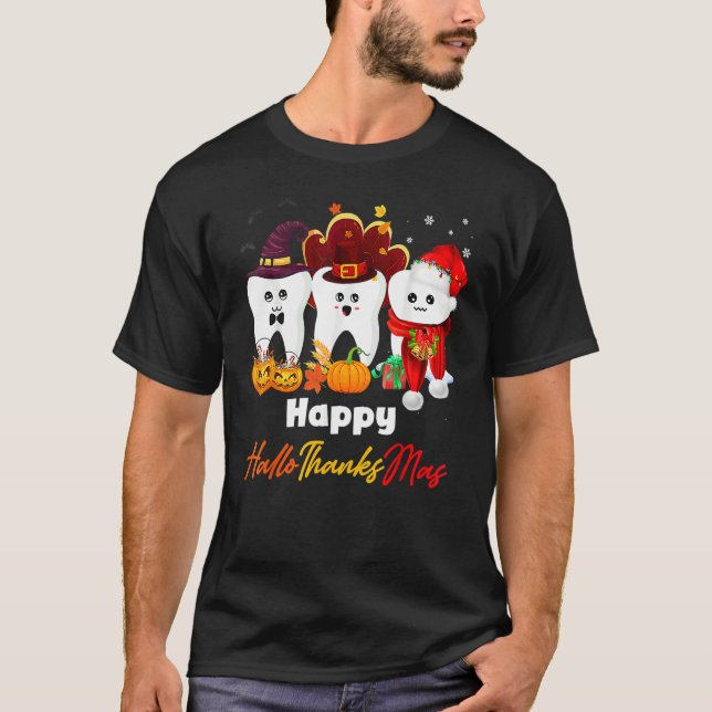 Teeth HalloThanksMas Pumpkin Dental T Shirt (Framsida)