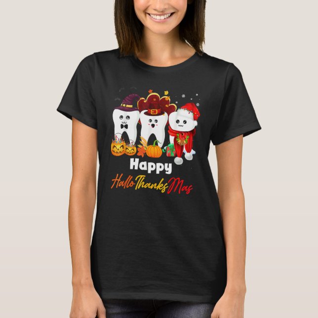 Teeth HalloThanksMas Pumpkin Dental T Shirt (Framsida)