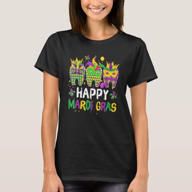 Teeth Jester Mask Dental Hygiene Happy Mardi Gras T Shirt (Framsida)