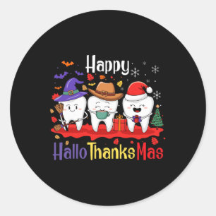 Teeth Lycklig Hallothanksmas Dental Halloween Merr Runt Klistermärke