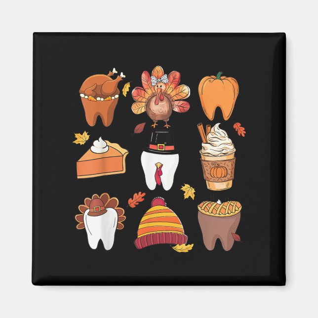 Teeth Pumpkin Turkey Coffee Fall Dental Squad än Magnet (Framsidan)