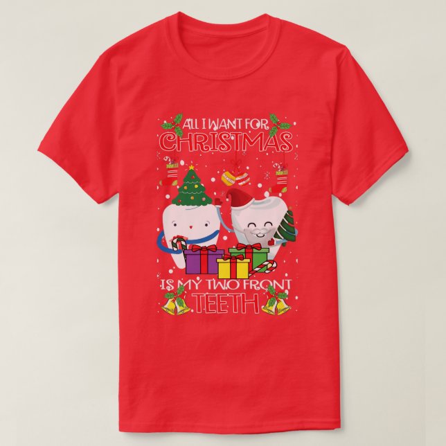 Teeth Santa Hat Ugly Christmas Sweater For Dental  T Shirt (Design framsida)