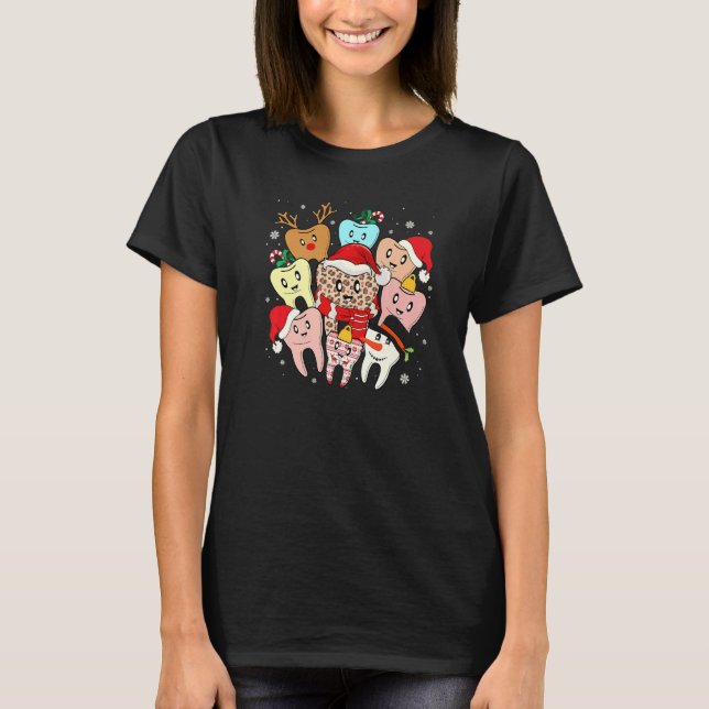 Teeth Santa Reindeer Christmas Dental Squad T Shirt (Framsida)