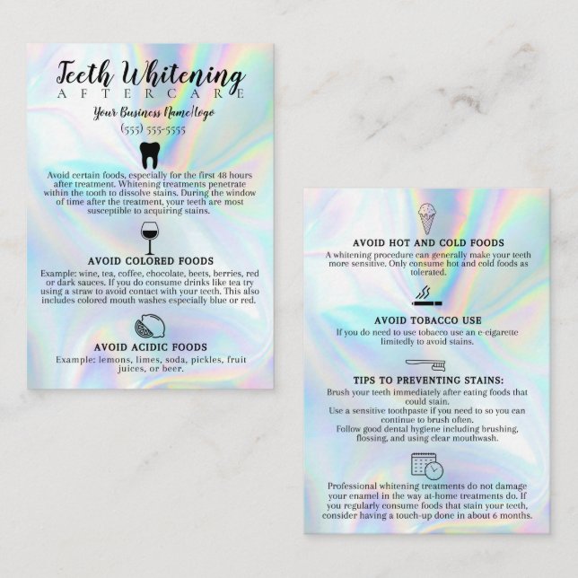 Teeth Whitening Aftercare Instruction Visitkort (Fram/baksida)