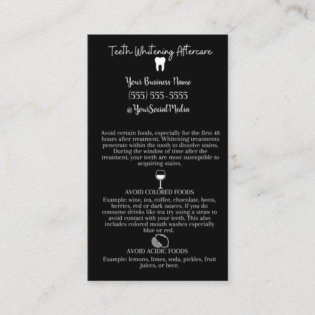 Teeth Whitening Aftercare Visitkort (Framsida)