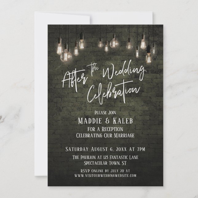 Tegel Edison-ljus efter bröllopsfirandet Inbjudningar (Framsida)