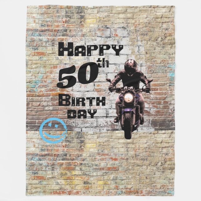 Tegelmur Industriel Grunge Motorcykel Graffiti Fleecefilt (Framsidan)