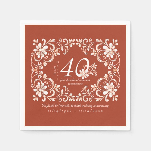 Tegelröd Shabby Chic 40-årsjubileum Servett (Framsidan)