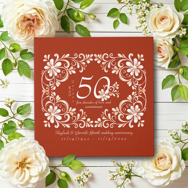 Tegelröd Shabby Chic 50-årsjubileums gästbok (Skapare uppladdad)