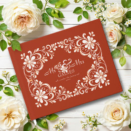 Tegelröd shabby chic bröllopsgästbok gästböcker