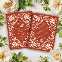 Tegelröd Shabby Chic QR-årsdagsinbjudan